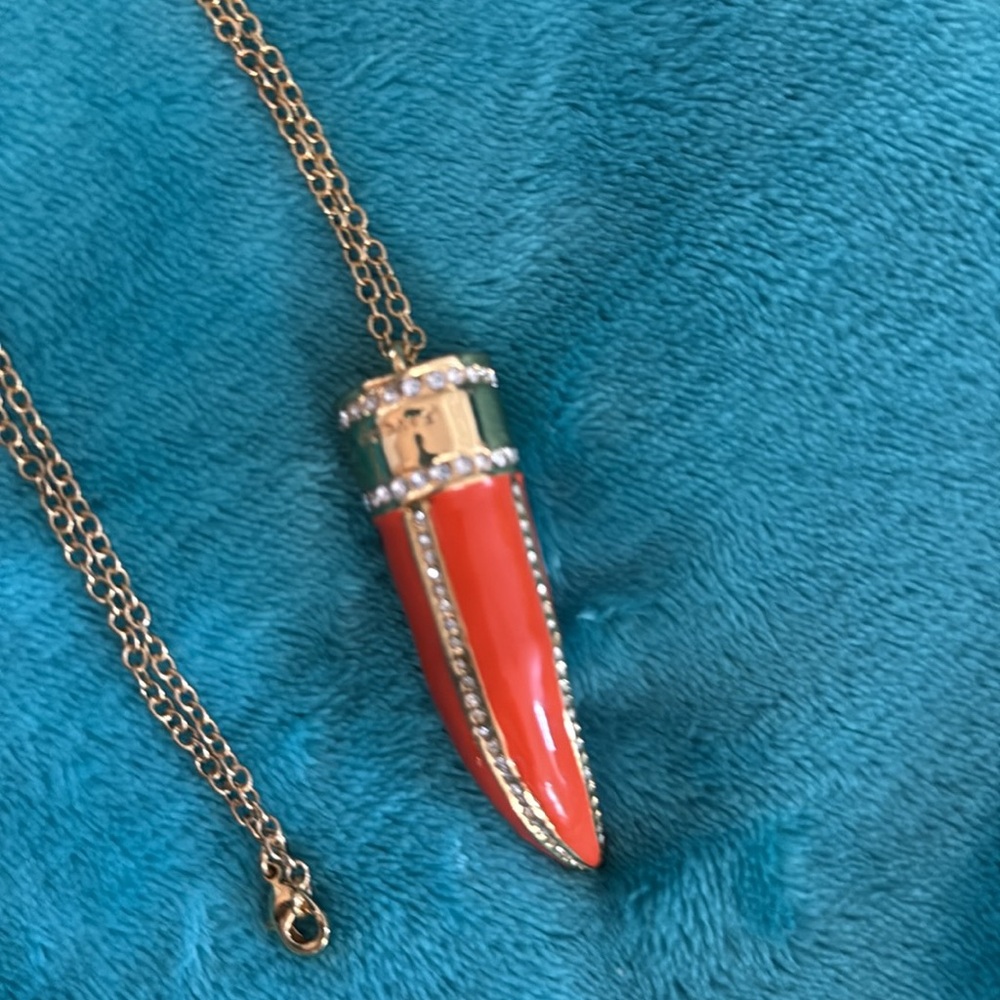 CC SKYE Orange Enamel and Pave Horn Necklace w/ chain